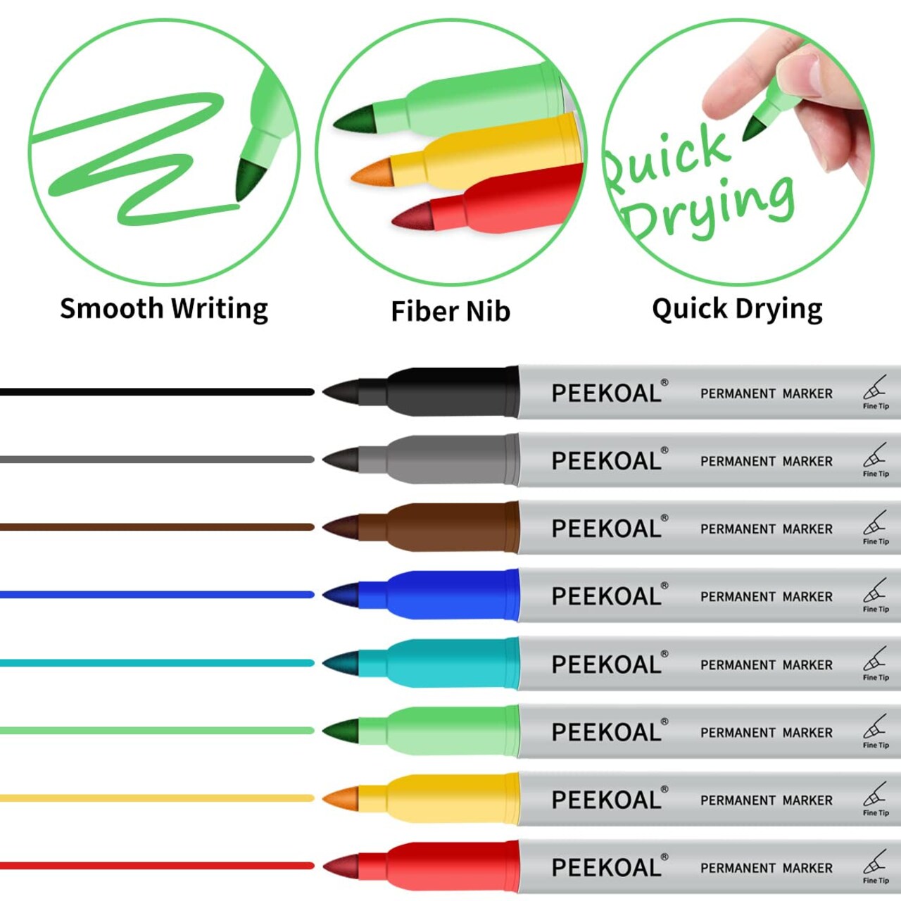 8 Pack Assorted Colors Permanent Markers, Fine Tip Colored Markers Pens for Adult Coloring Journaling Marking Drawing, Art School Office Supplies